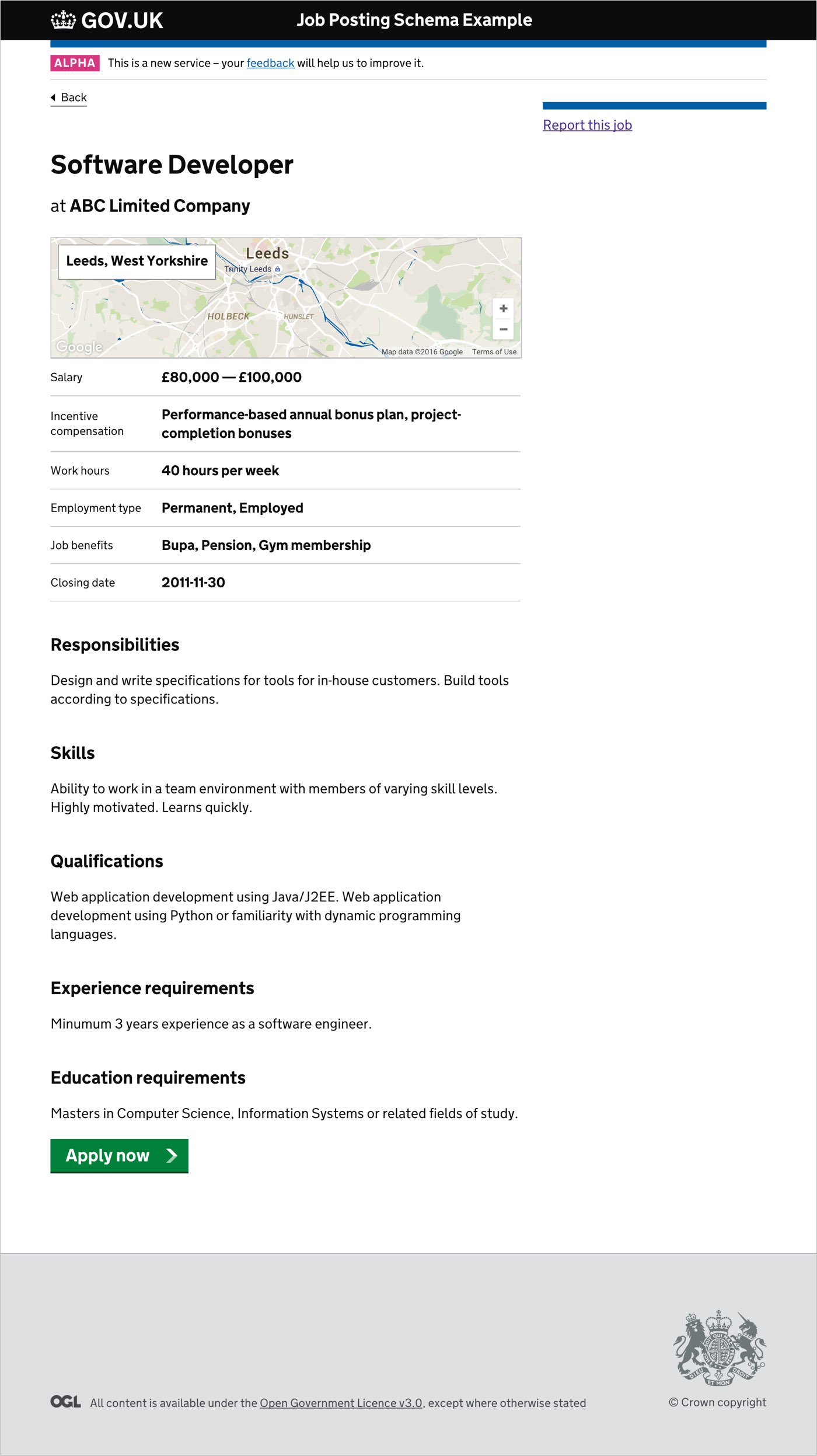 Example of a structured job posting — Charles Reynolds-Talbot